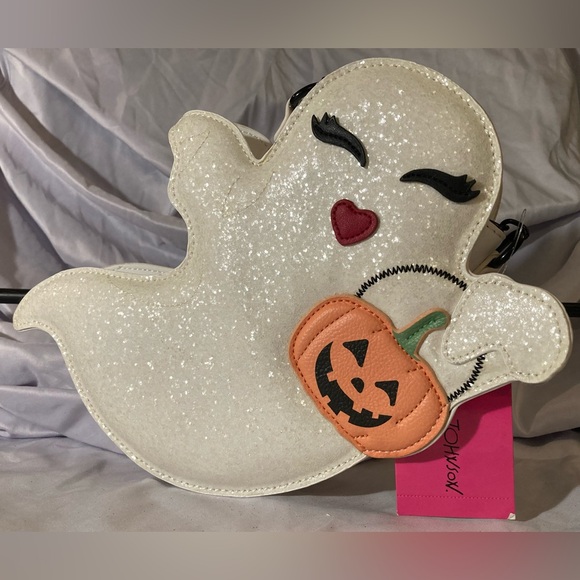 Betsey Johnson Glittery Lady Ghost w/ Pumpkin Detail Crossbody Bag - Picture 1 of 9